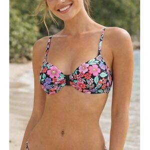 Bravissimo Women's Black Floral Underwired Mallorca Bikini Top 32DD NWT‎
